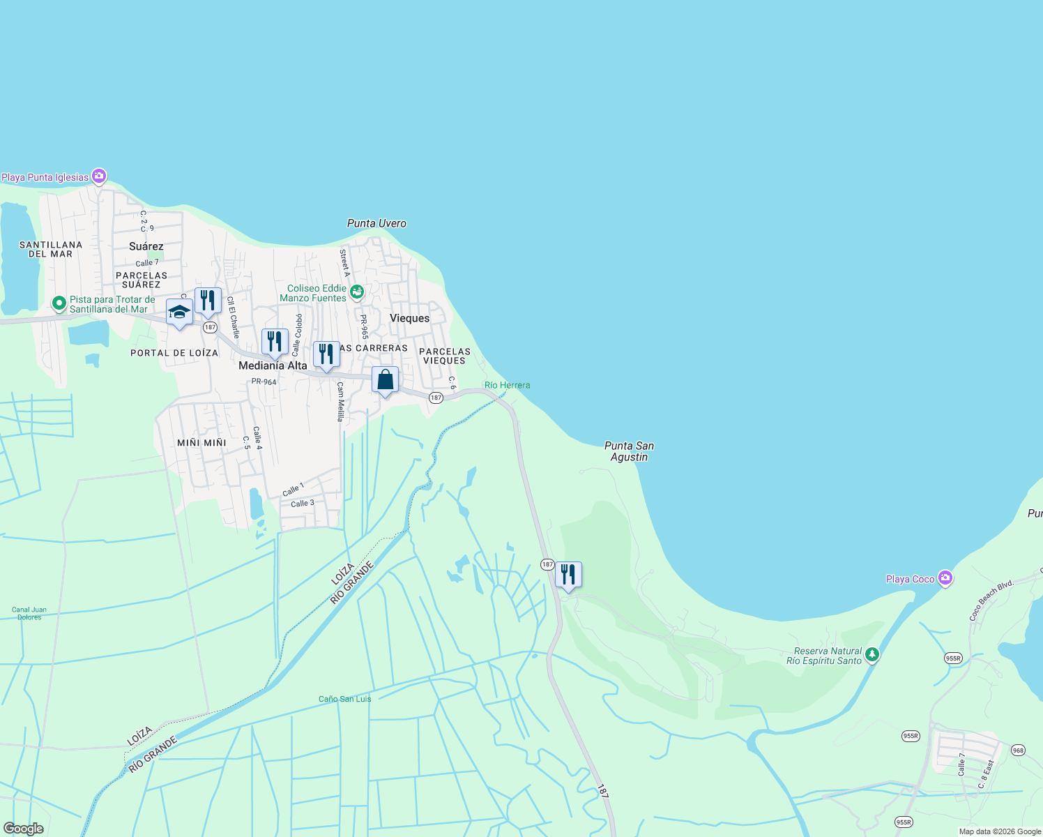 map of restaurants, bars, coffee shops, grocery stores, and more near in Herreras