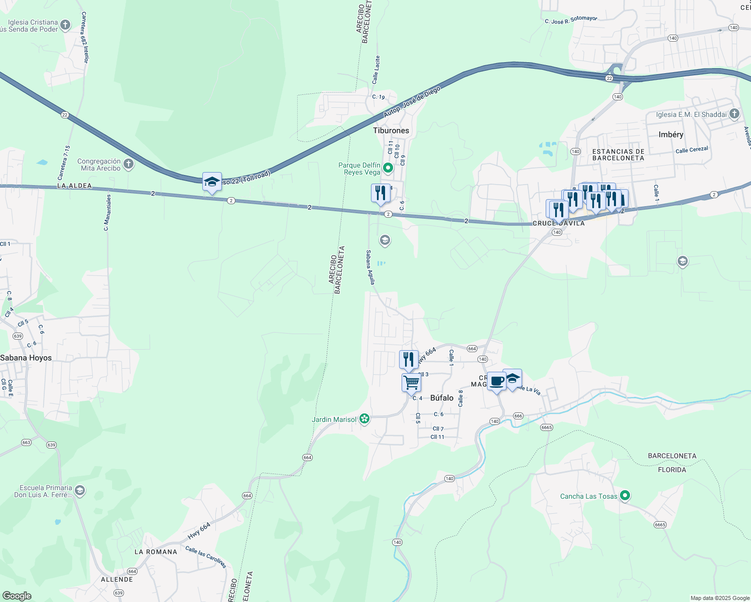 map of restaurants, bars, coffee shops, grocery stores, and more near in Garrochales