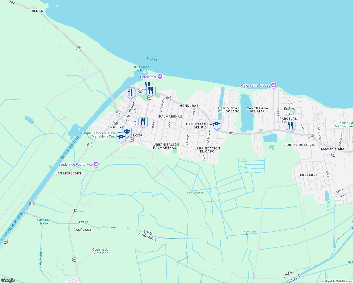 map of restaurants, bars, coffee shops, grocery stores, and more near in Medianía Baja