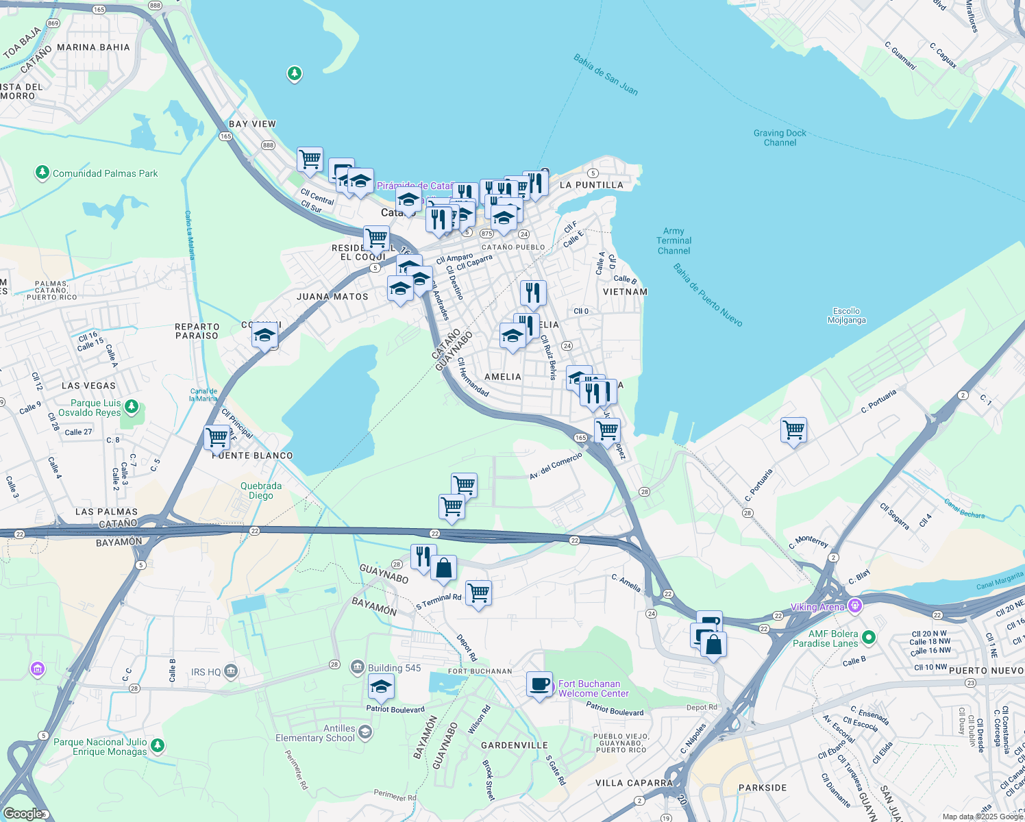 map of restaurants, bars, coffee shops, grocery stores, and more near 10 Calle Rafael Martinez Nadal in Guaynabo