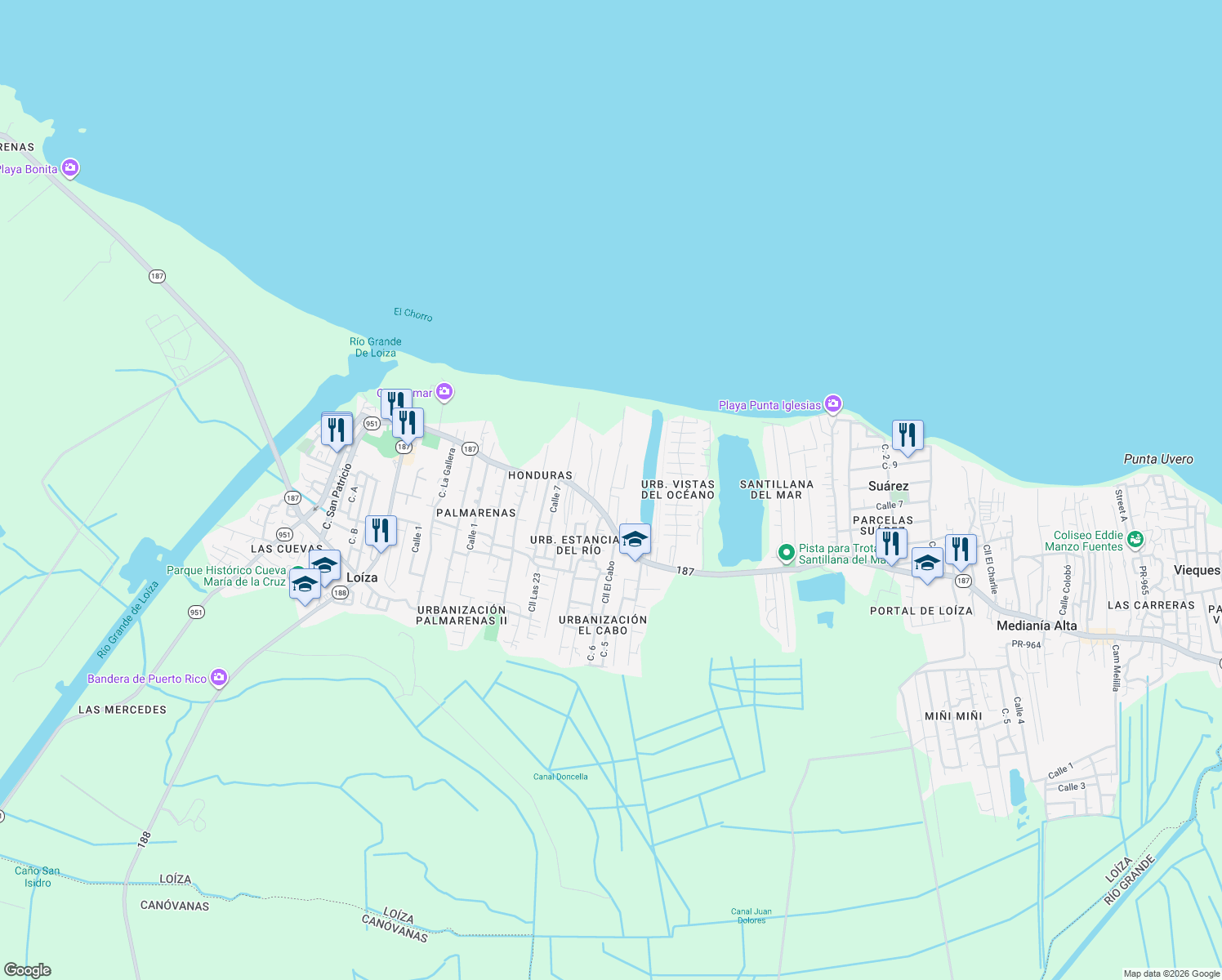 map of restaurants, bars, coffee shops, grocery stores, and more near in Medianía Baja