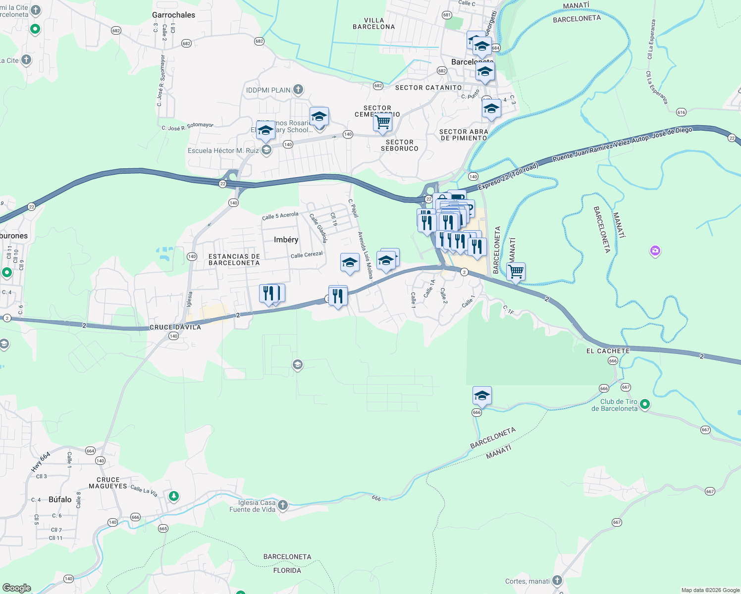 map of restaurants, bars, coffee shops, grocery stores, and more near Puerto Rico 2 in Barceloneta
