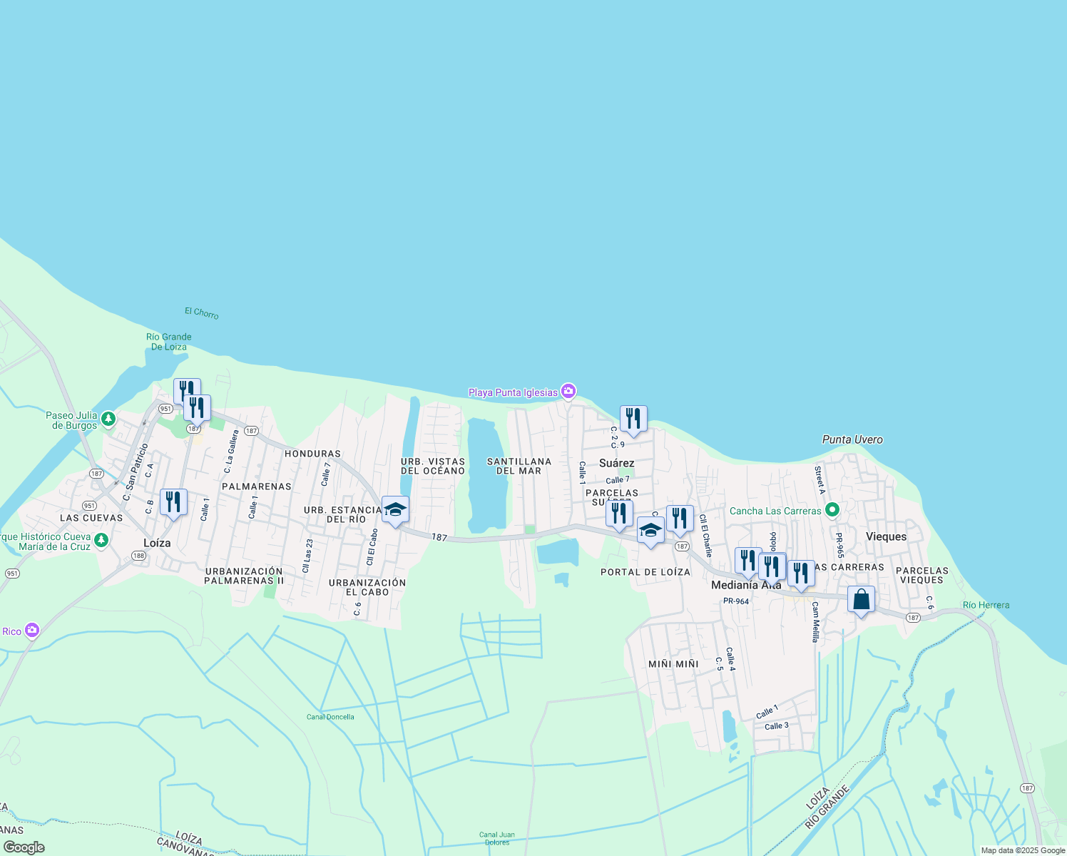 map of restaurants, bars, coffee shops, grocery stores, and more near in Medianía Baja