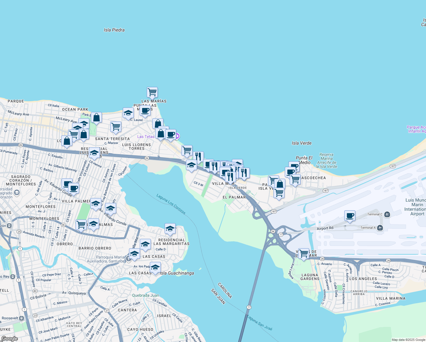 map of restaurants, bars, coffee shops, grocery stores, and more near in 