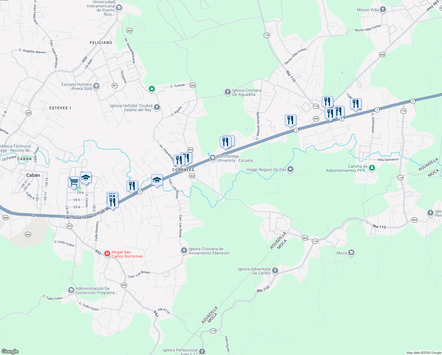 map of restaurants, bars, coffee shops, grocery stores, and more near in Aguadilla