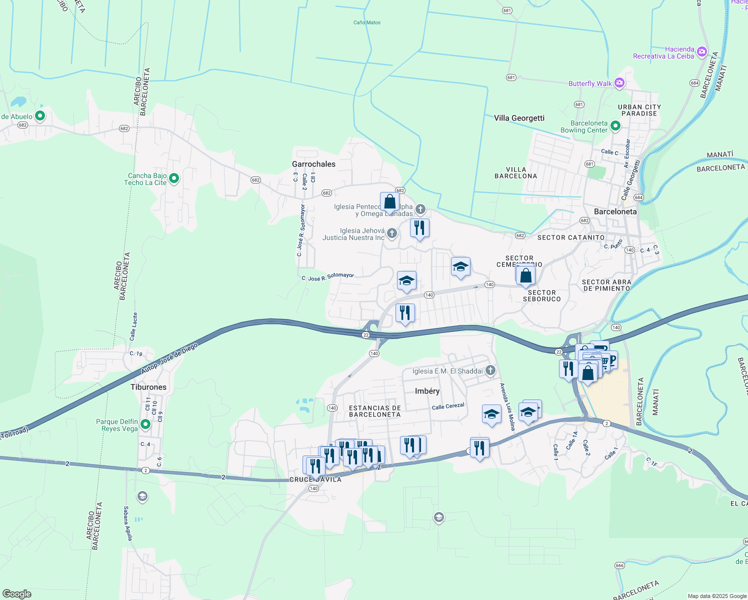map of restaurants, bars, coffee shops, grocery stores, and more near Calle Los Cedros in Barceloneta