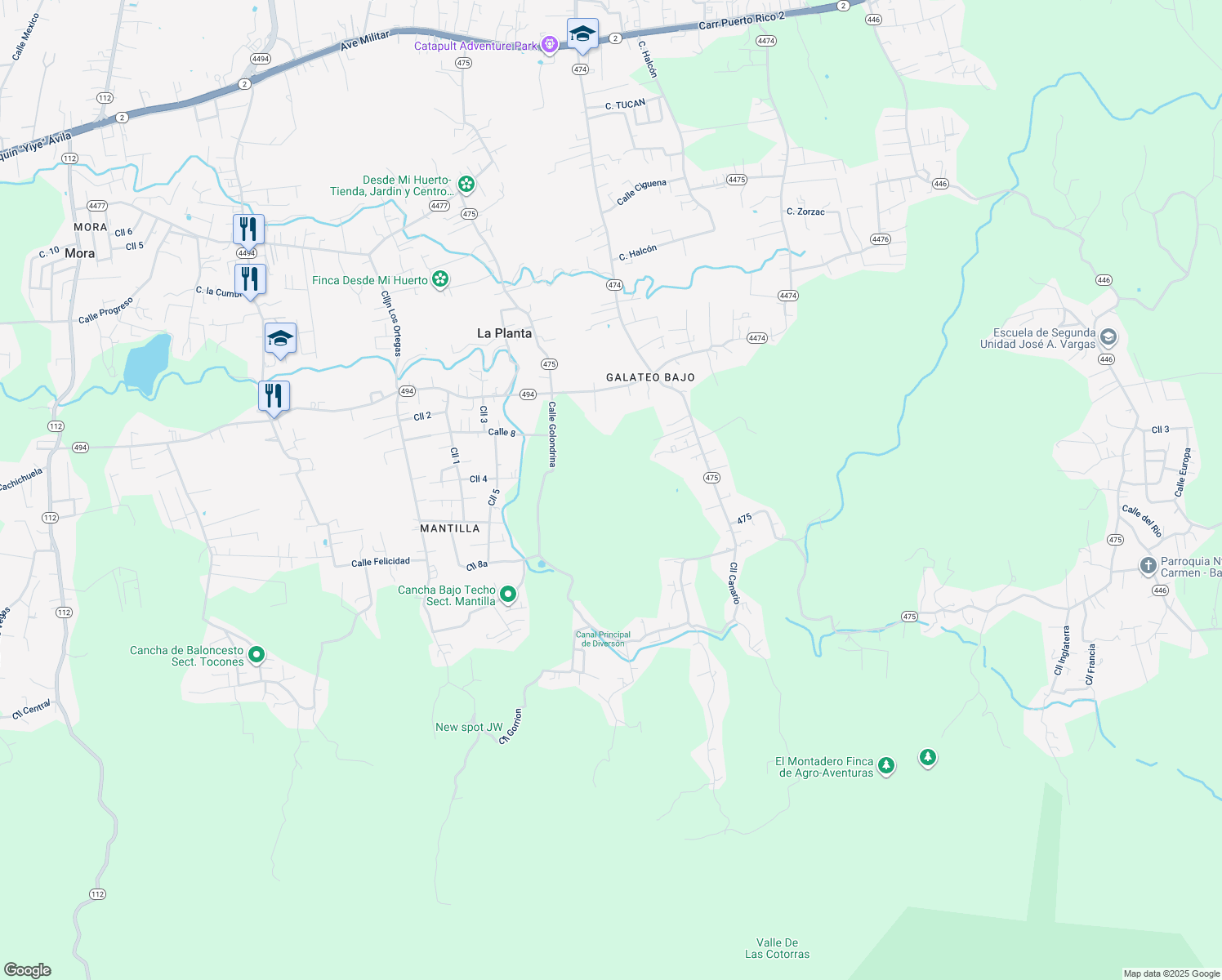 map of restaurants, bars, coffee shops, grocery stores, and more near Calle Los Nietos in Isabela