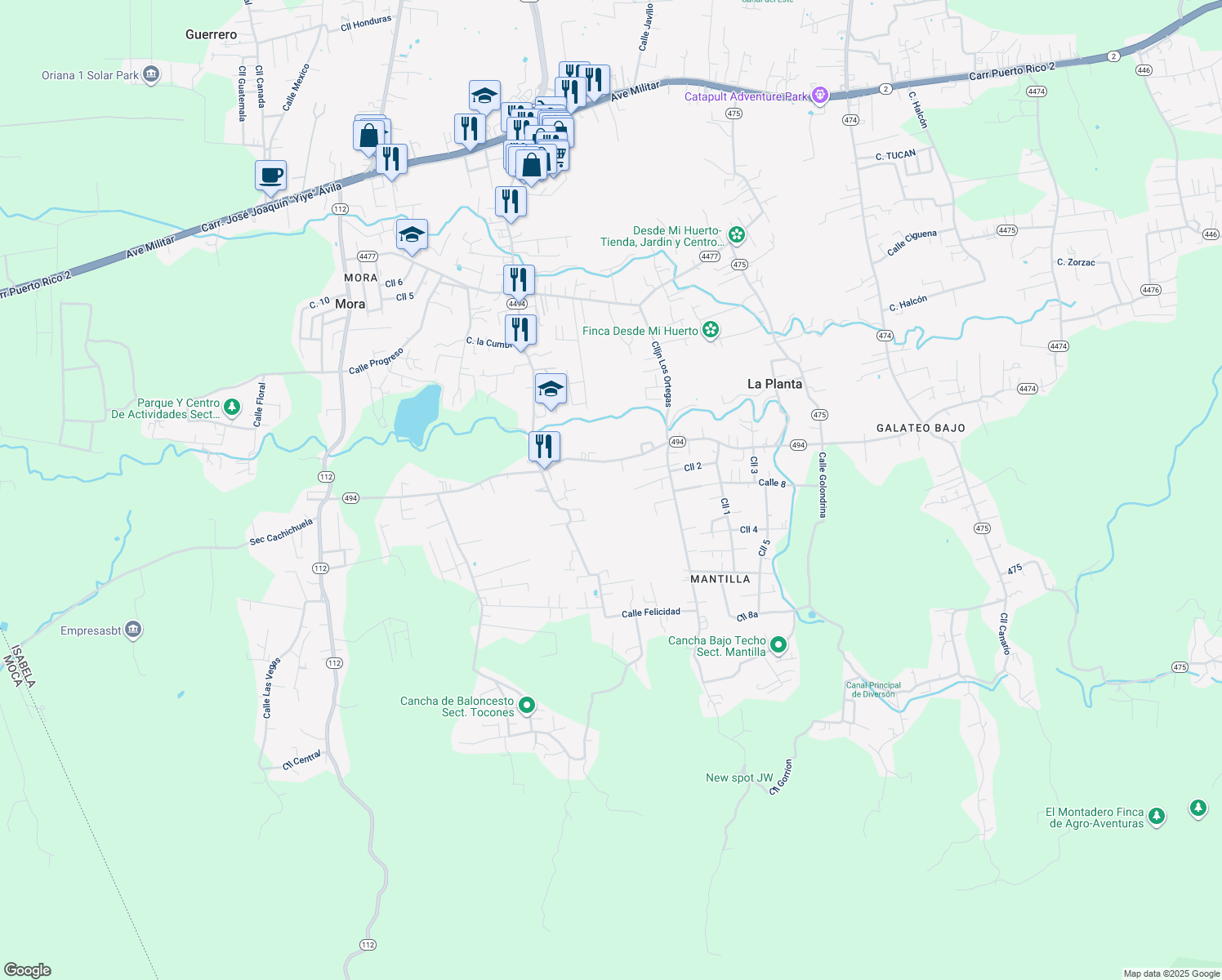 map of restaurants, bars, coffee shops, grocery stores, and more near PR-494 in Isabela