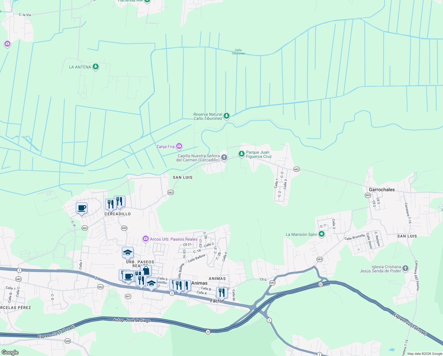 map of restaurants, bars, coffee shops, grocery stores, and more near in Animas