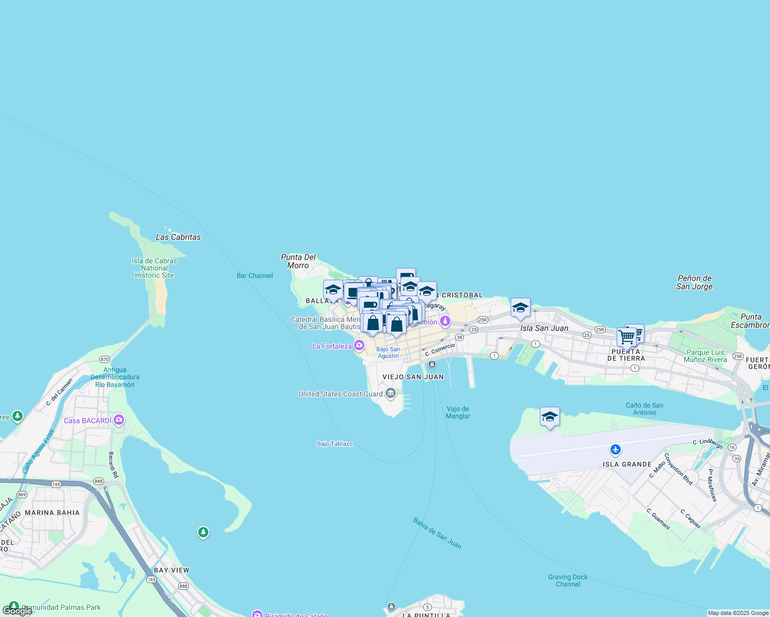 map of restaurants, bars, coffee shops, grocery stores, and more near in San Juan