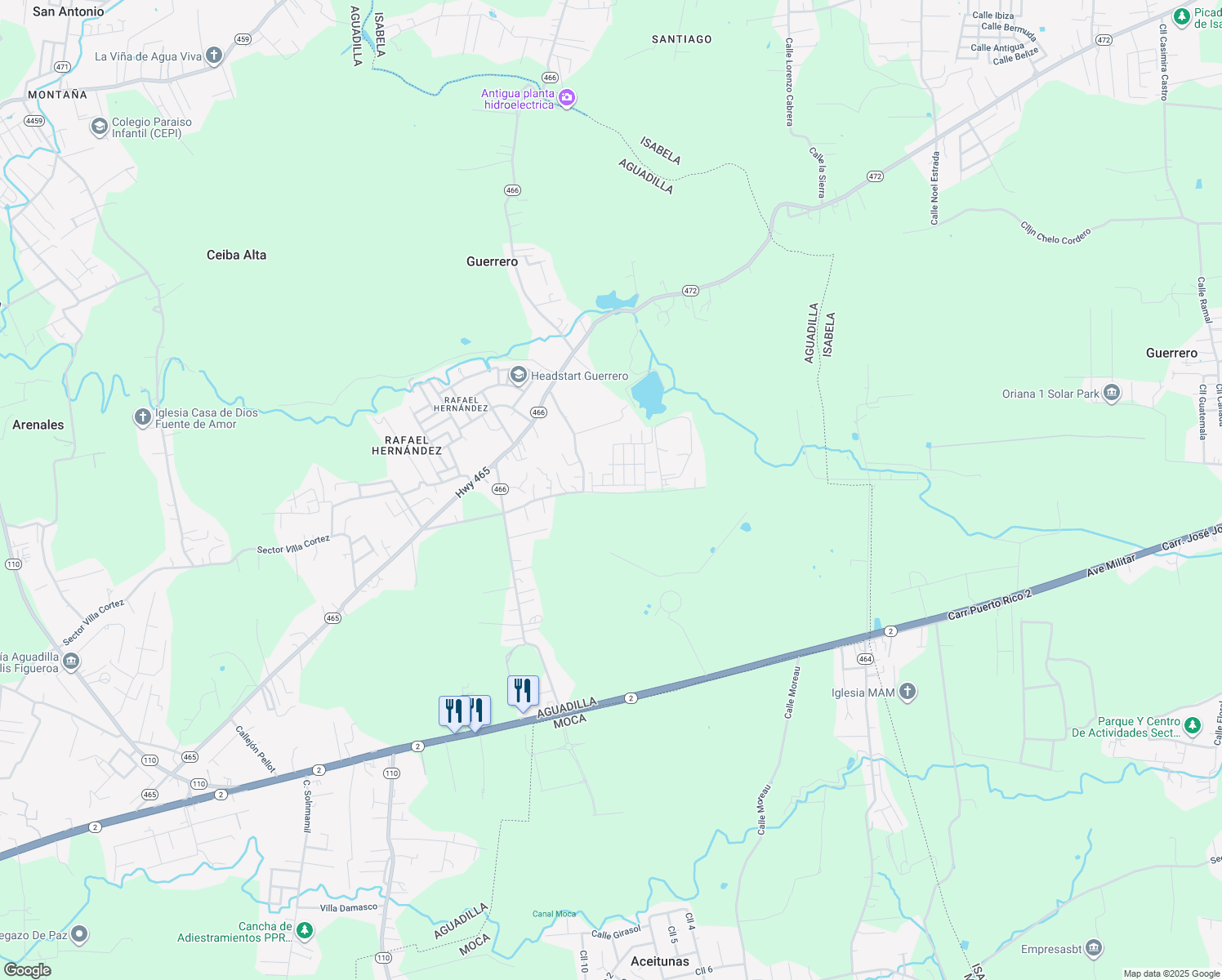 map of restaurants, bars, coffee shops, grocery stores, and more near f14 Calle Salvia in Aguadilla
