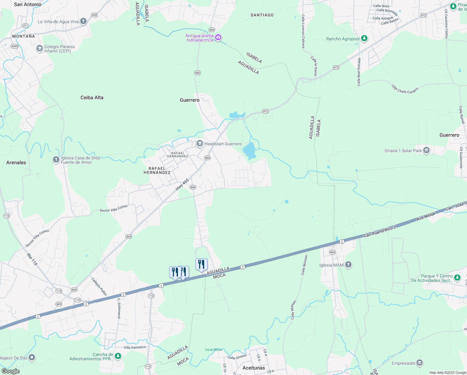 map of restaurants, bars, coffee shops, grocery stores, and more near f14 Calle Salvia in Aguadilla