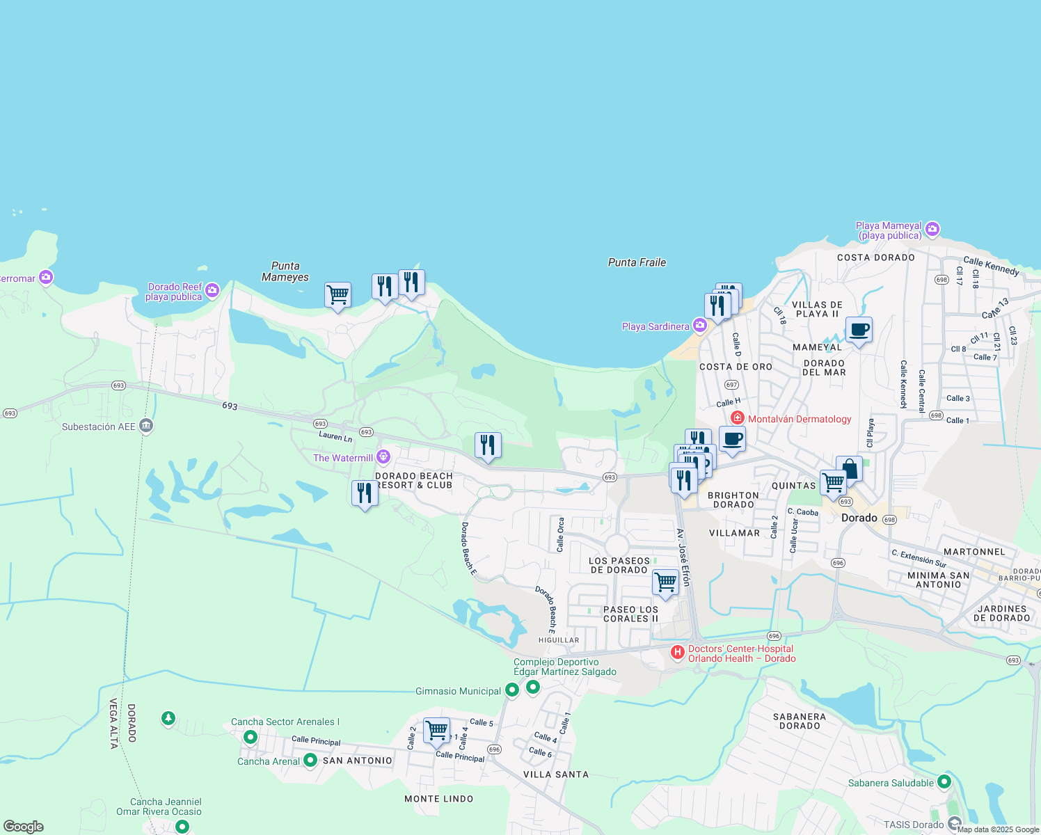 map of restaurants, bars, coffee shops, grocery stores, and more near in Dorado