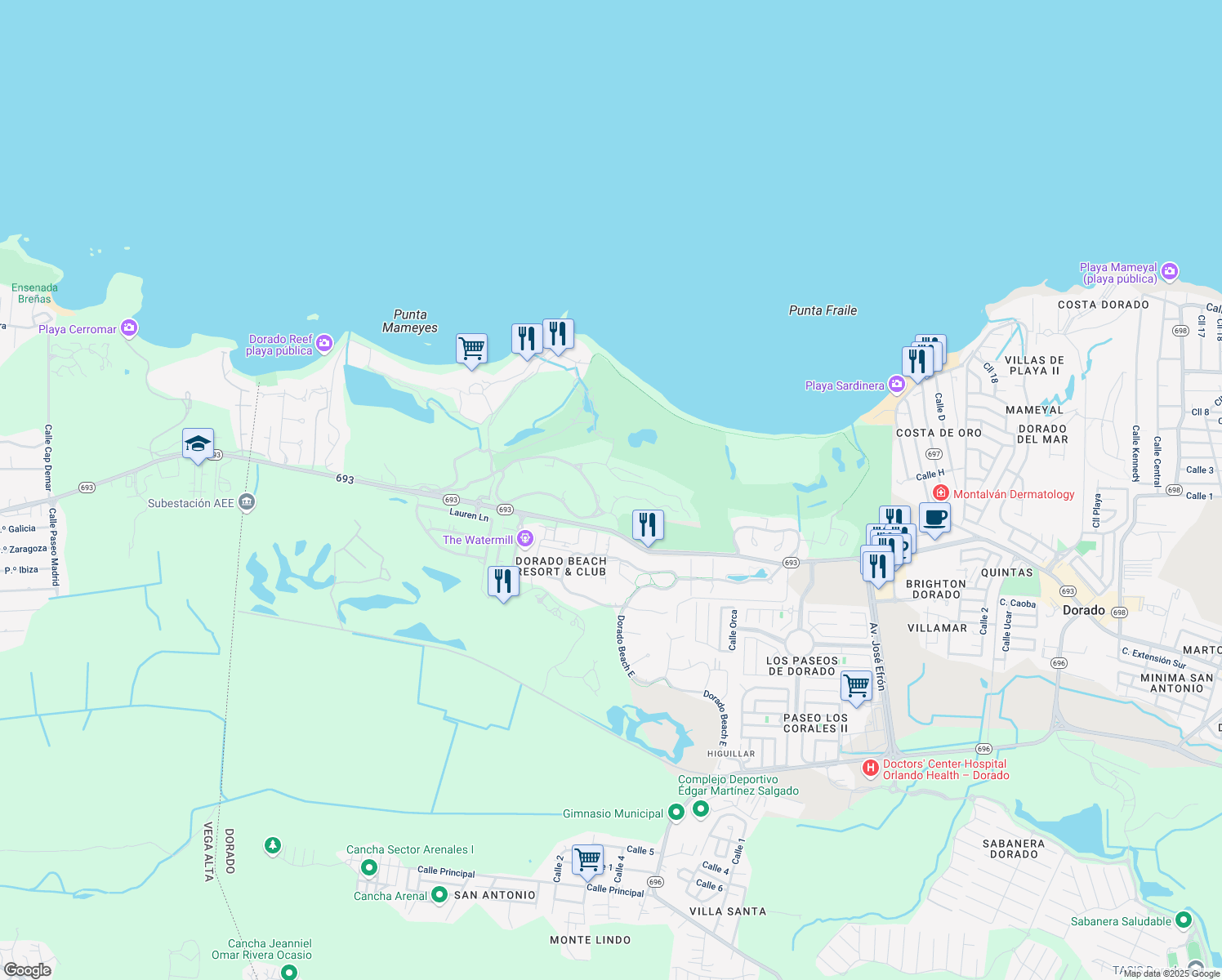 map of restaurants, bars, coffee shops, grocery stores, and more near in Dorado
