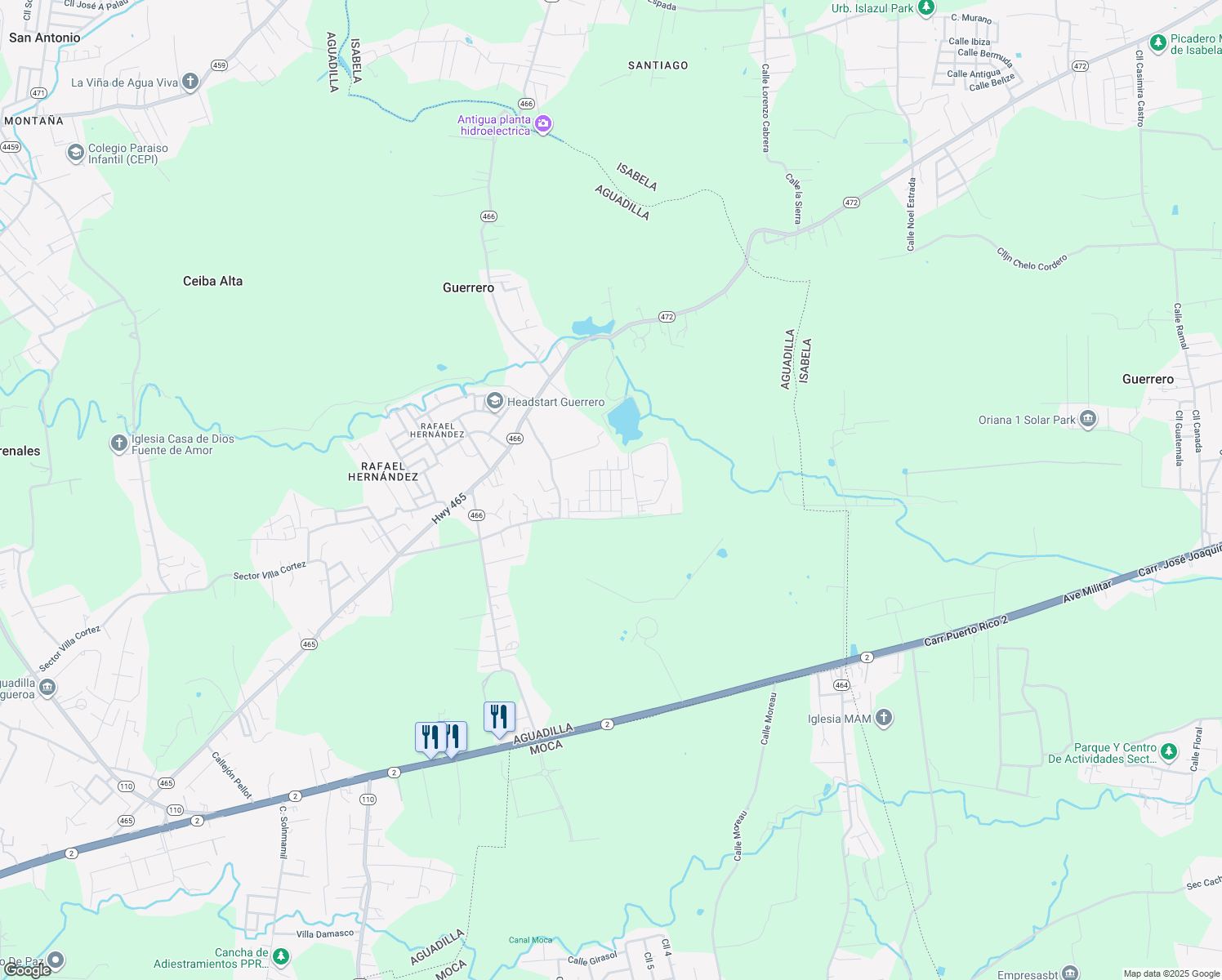 map of restaurants, bars, coffee shops, grocery stores, and more near Calle Salvia in Guerrero