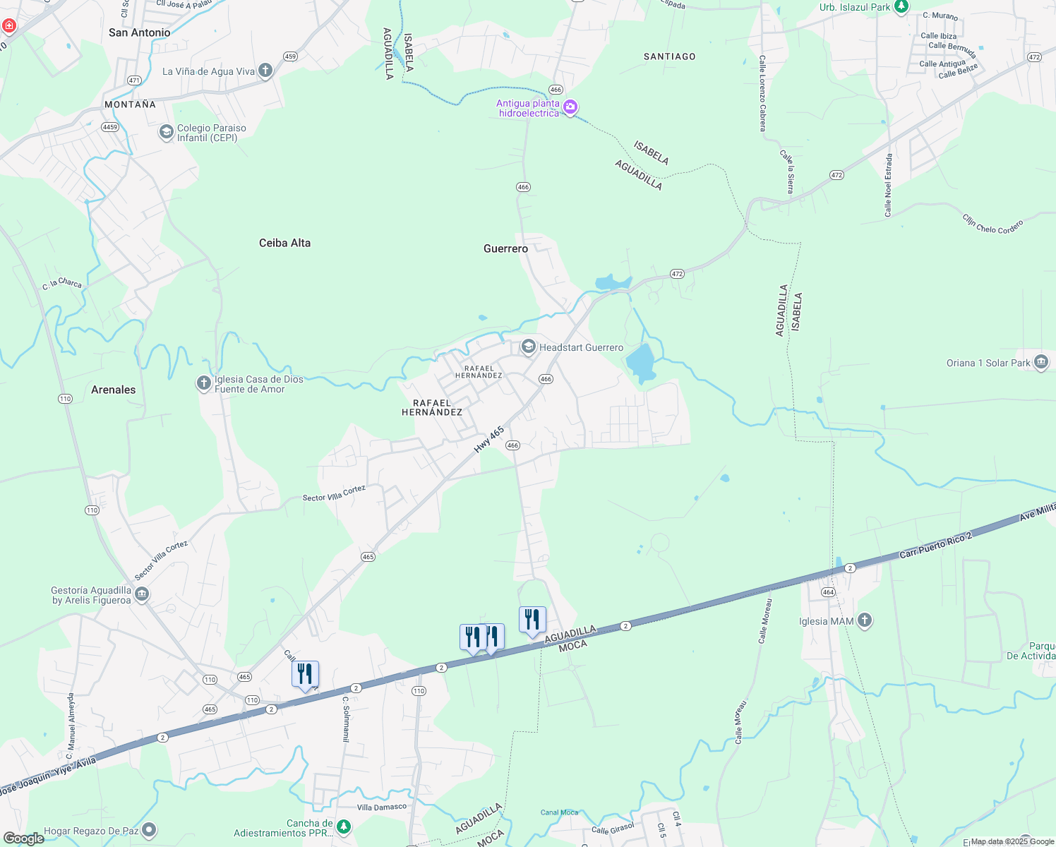 map of restaurants, bars, coffee shops, grocery stores, and more near Puerto Rico 466 in Isabela
