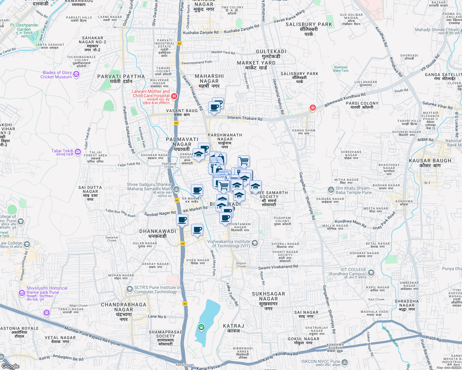 map of restaurants, bars, coffee shops, grocery stores, and more near Ganga Nagar Road in Pimpri-Chinchwad