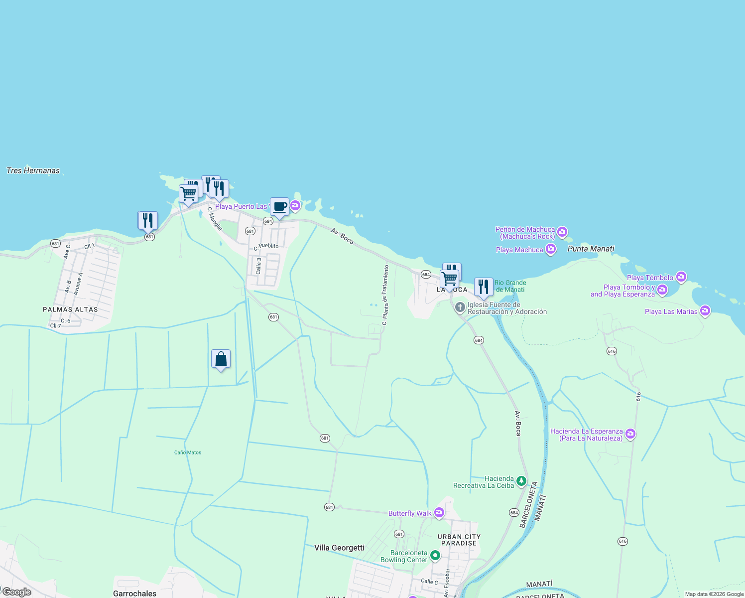 map of restaurants, bars, coffee shops, grocery stores, and more near in Barceloneta