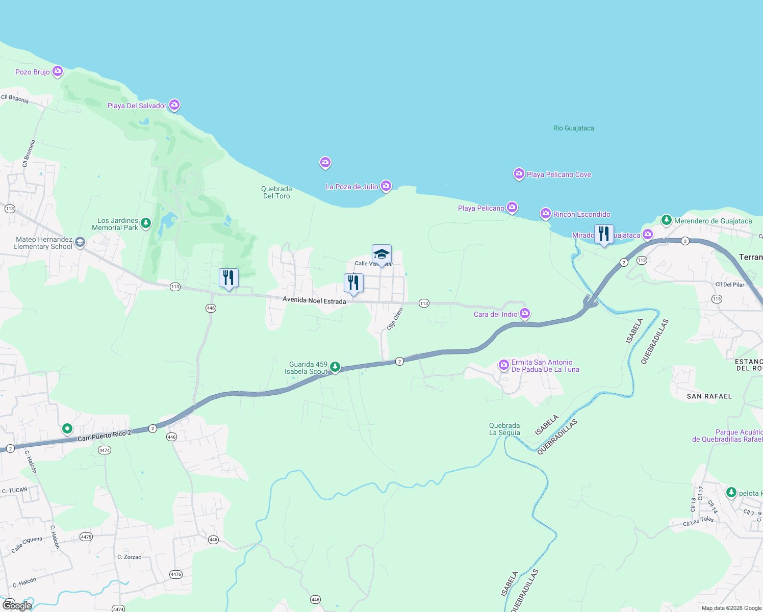 map of restaurants, bars, coffee shops, grocery stores, and more near 442 Avenida Noel Estrada in Isabela