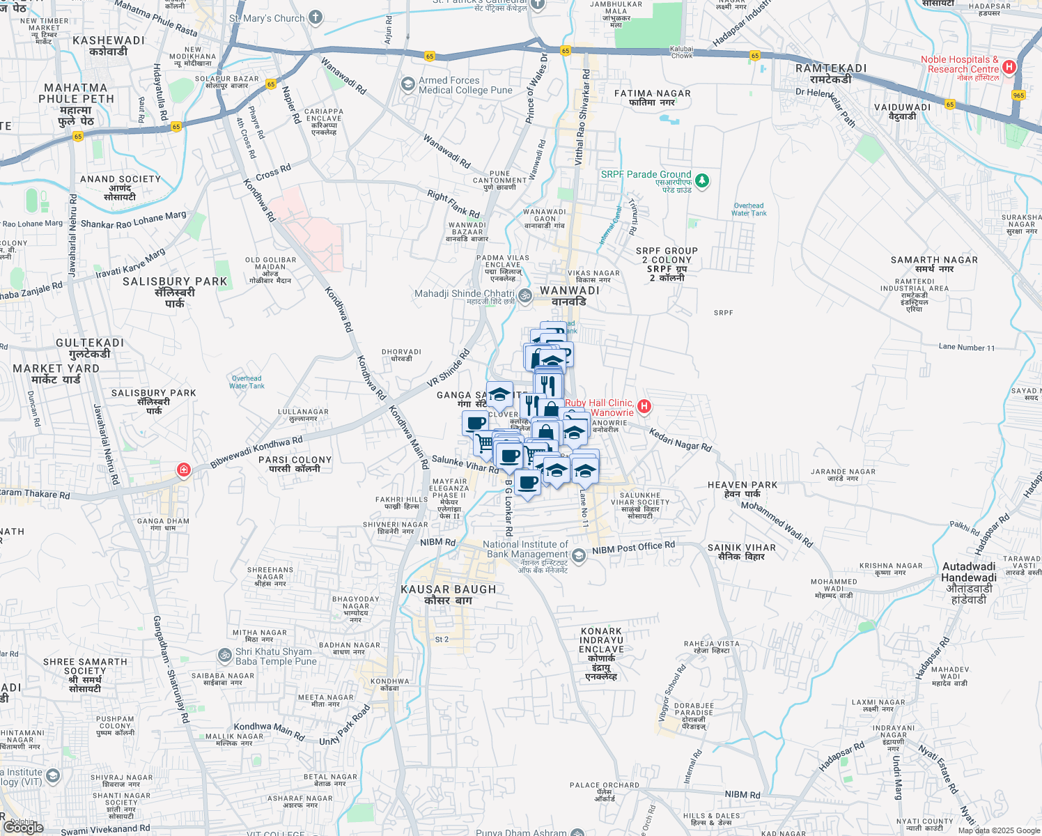 map of restaurants, bars, coffee shops, grocery stores, and more near in Pune