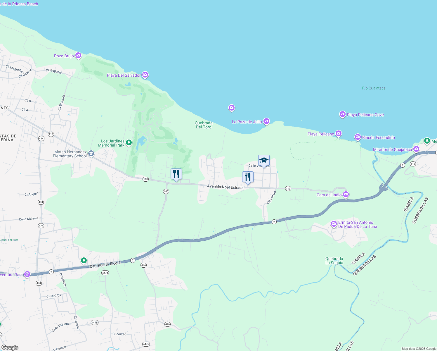 map of restaurants, bars, coffee shops, grocery stores, and more near 14 Sector El Pastillo in Isabela