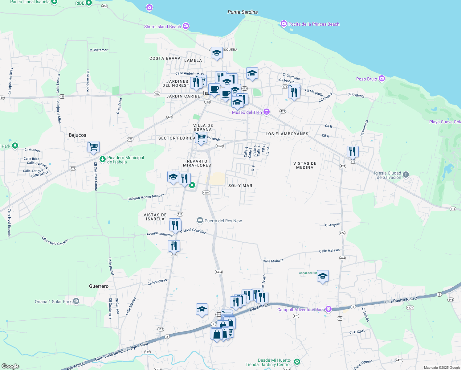 map of restaurants, bars, coffee shops, grocery stores, and more near in Isabela