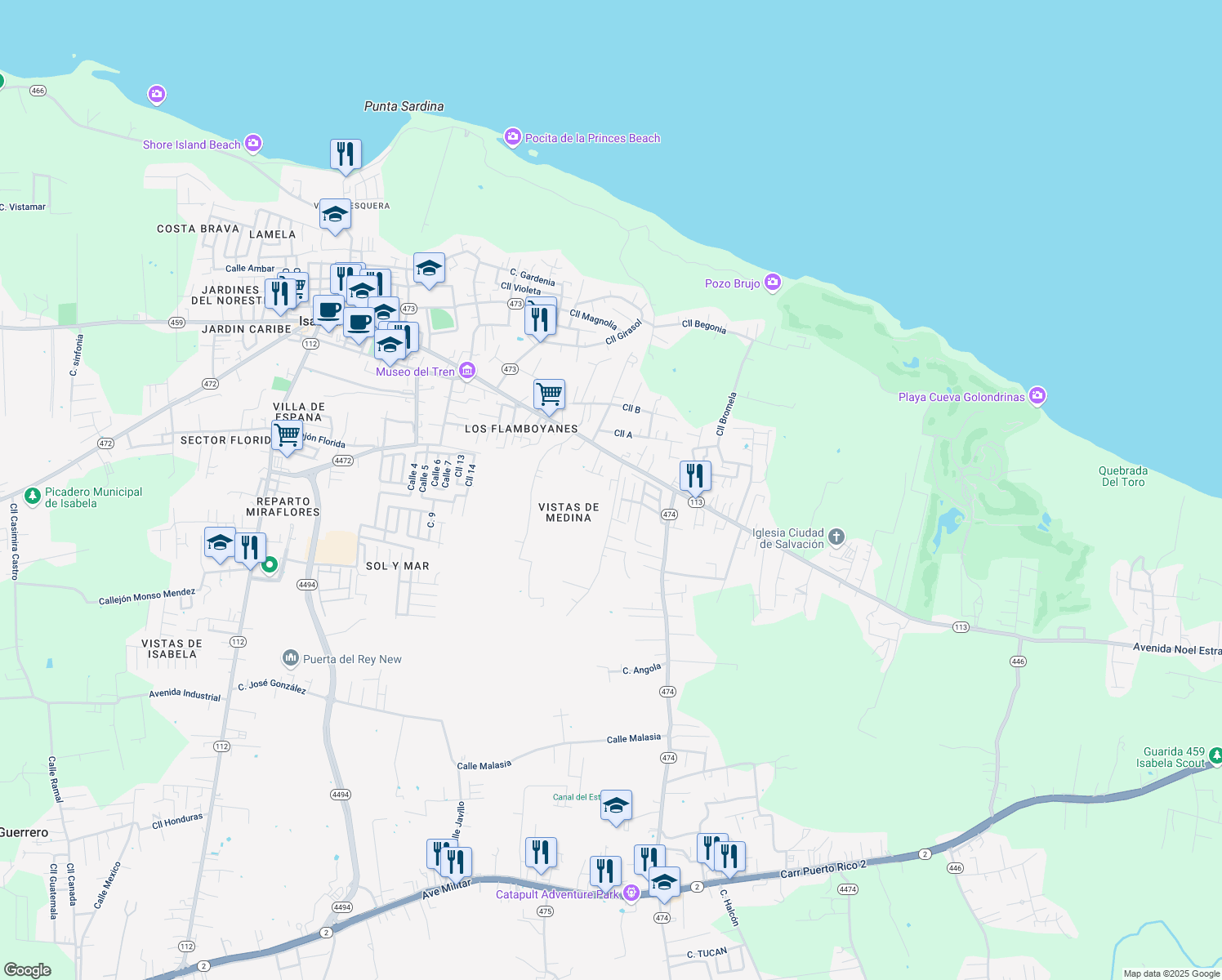 map of restaurants, bars, coffee shops, grocery stores, and more near 367 Avenida Noel Estrada in Isabela