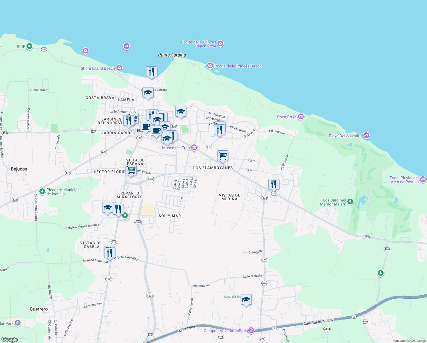 map of restaurants, bars, coffee shops, grocery stores, and more near 289 Avenida Noel Estrada in Isabela