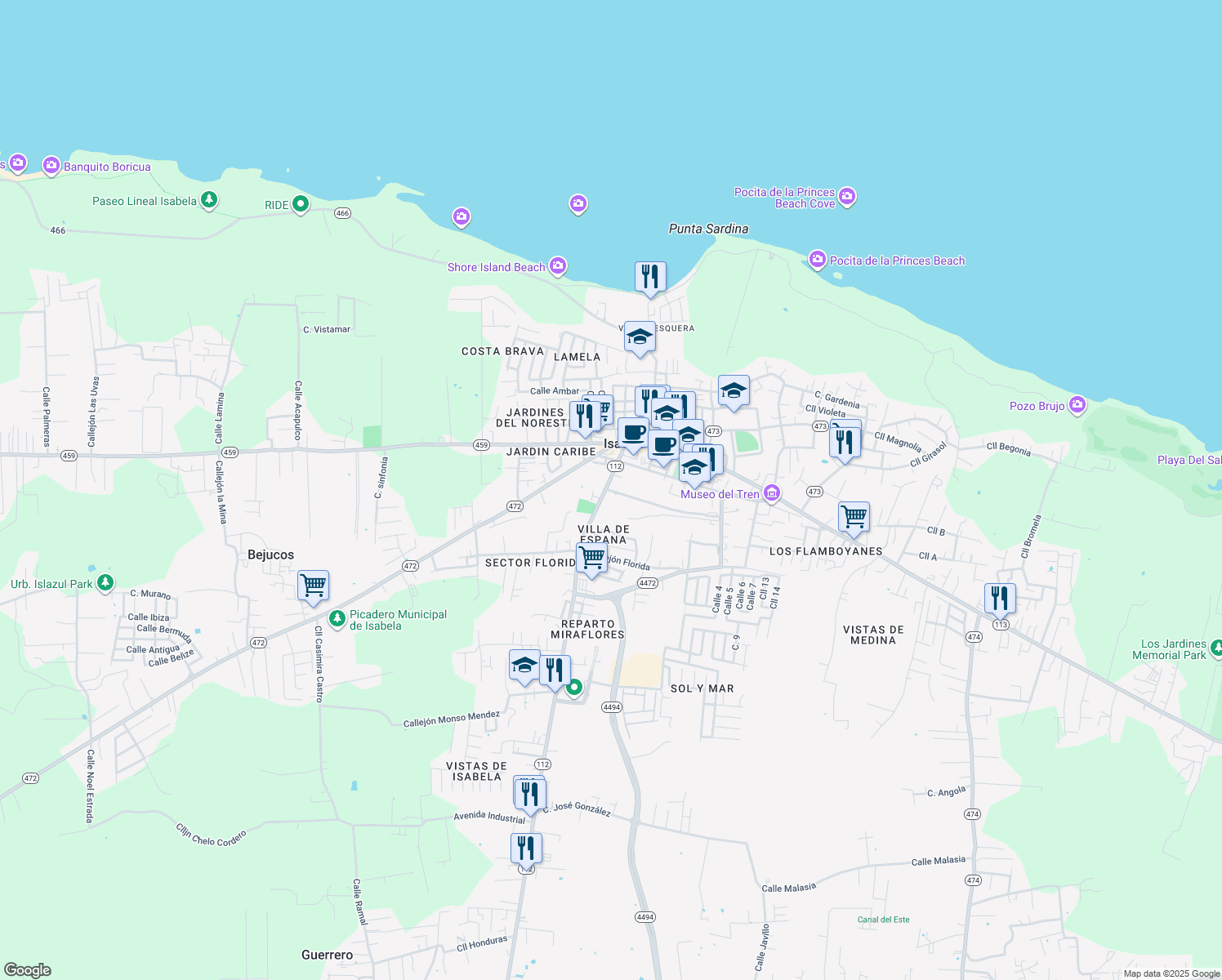 map of restaurants, bars, coffee shops, grocery stores, and more near in Isabela