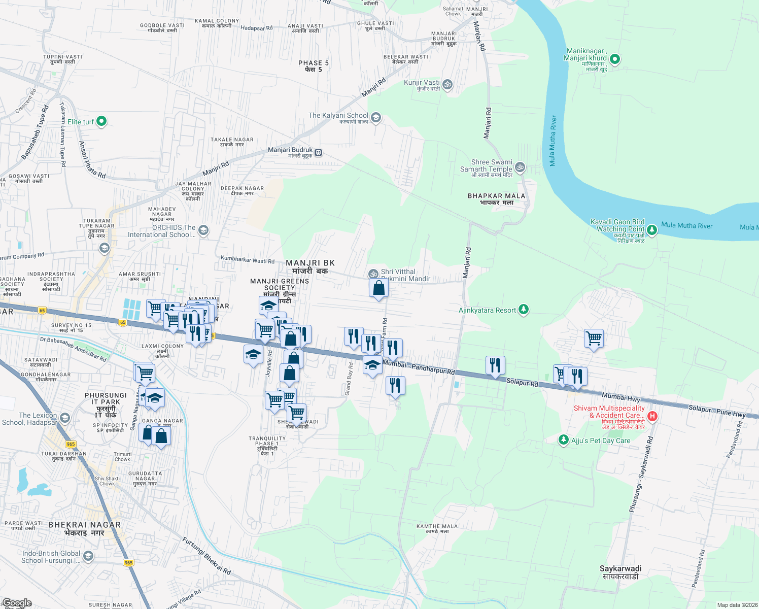 map of restaurants, bars, coffee shops, grocery stores, and more near in Pune