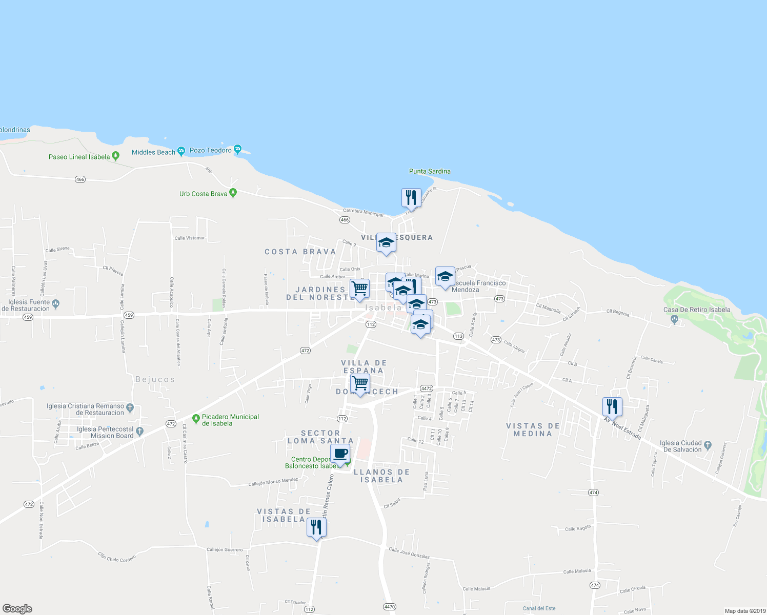 map of restaurants, bars, coffee shops, grocery stores, and more near in Isabela