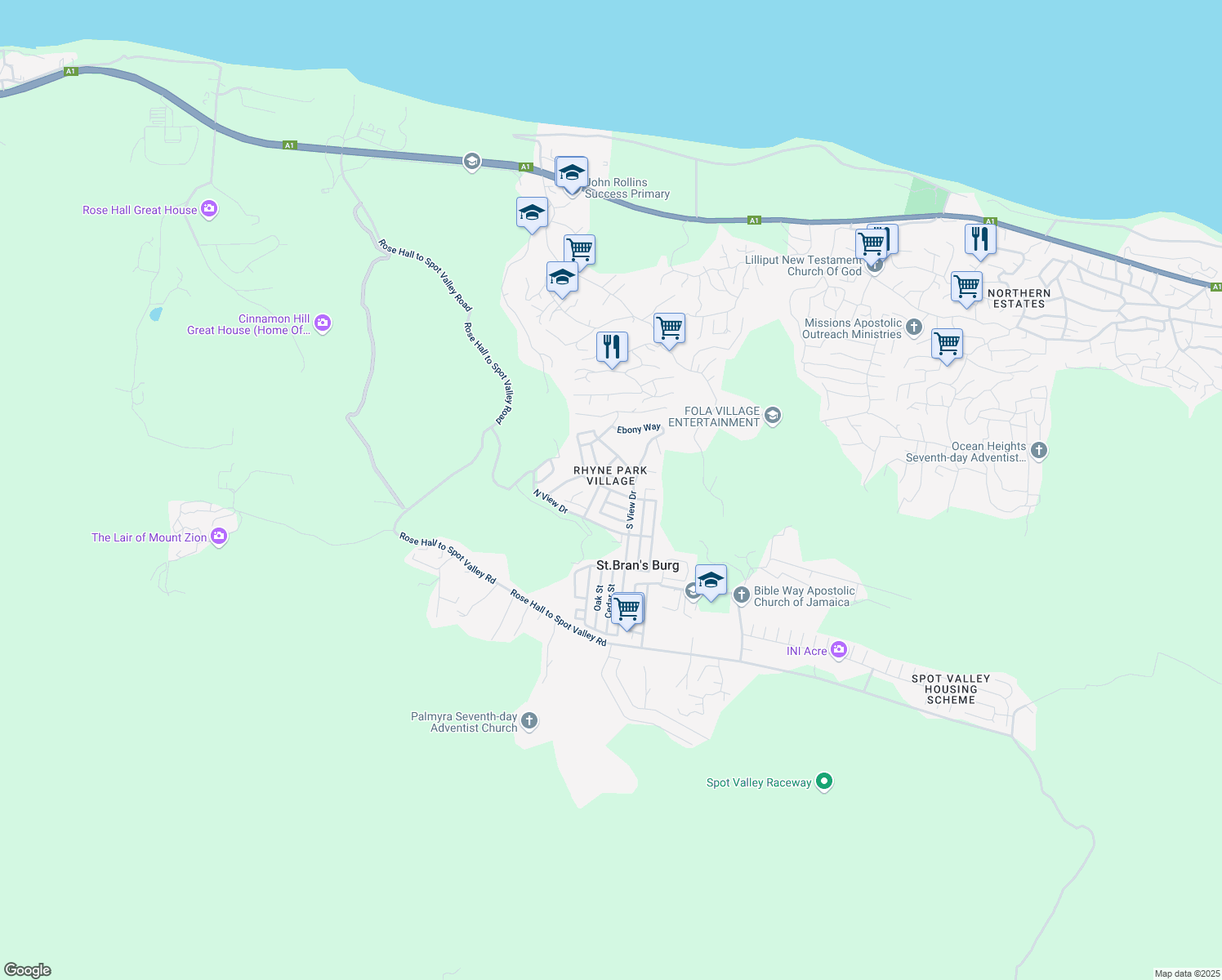 map of restaurants, bars, coffee shops, grocery stores, and more near Almond Road in St.Bran's Burg