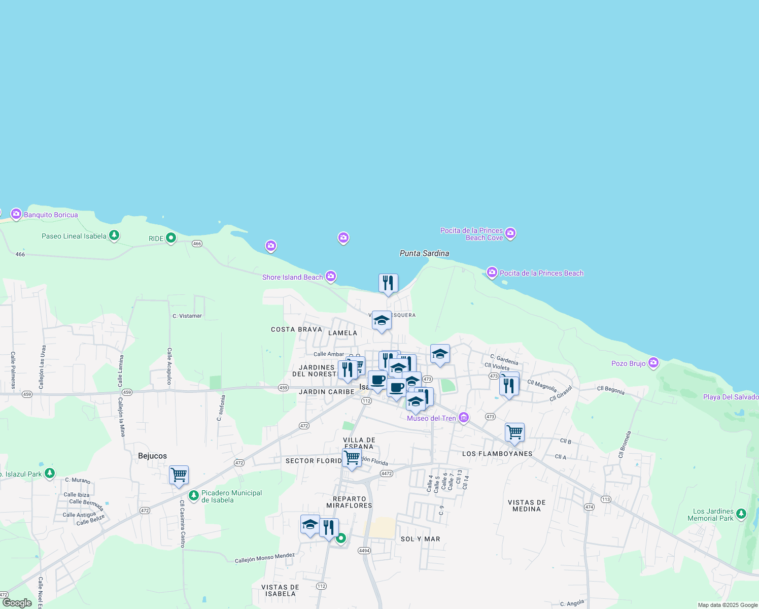 map of restaurants, bars, coffee shops, grocery stores, and more near Carr Municipal in Isabela