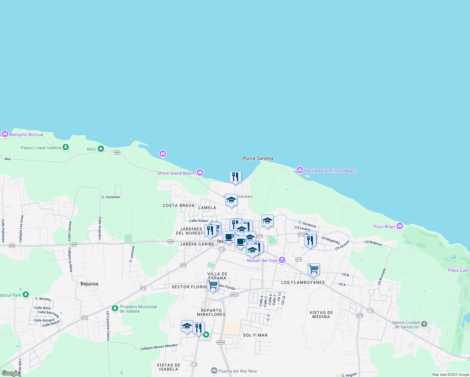 map of restaurants, bars, coffee shops, grocery stores, and more near in Isabela