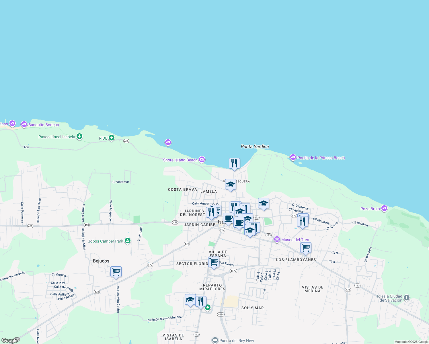 map of restaurants, bars, coffee shops, grocery stores, and more near in Isabela