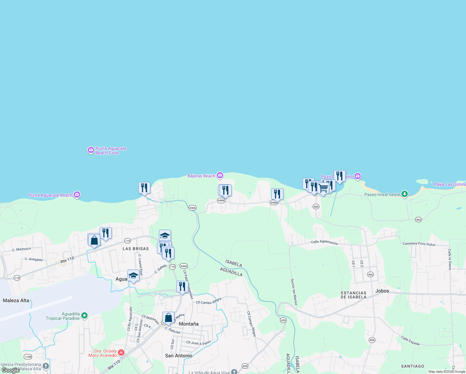 map of restaurants, bars, coffee shops, grocery stores, and more near Puerto Rico 4466 in Bajura