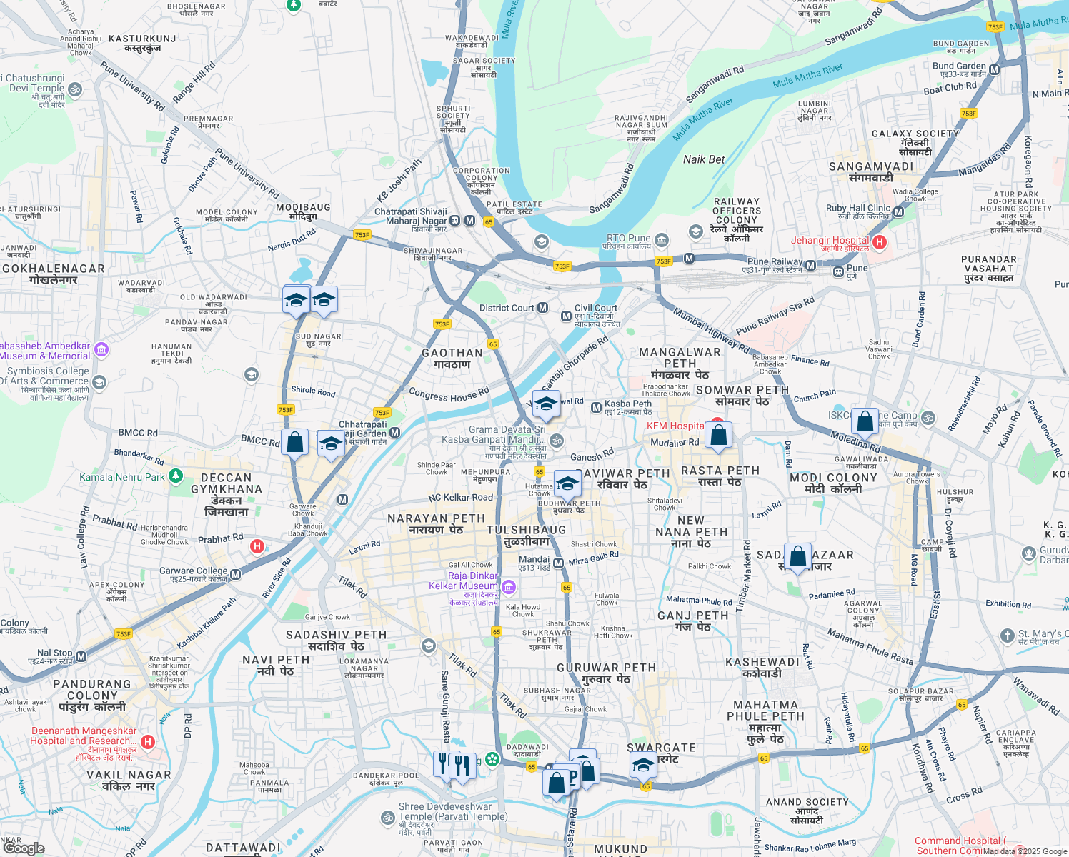 map of restaurants, bars, coffee shops, grocery stores, and more near Chhatrapati Shivaji Maharaj Road in Pune