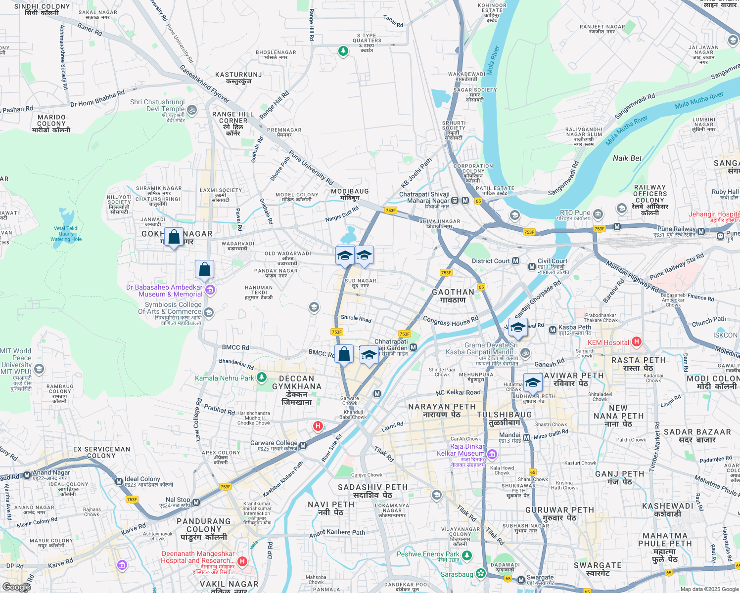 map of restaurants, bars, coffee shops, grocery stores, and more near 549 Ghole Road in Pune