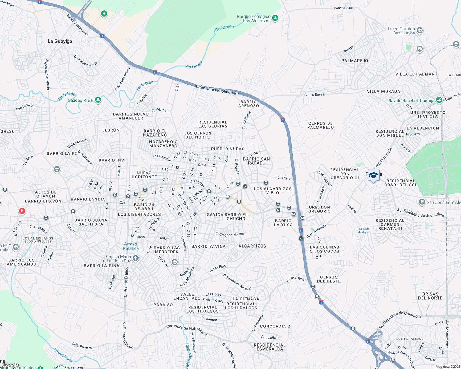 map of restaurants, bars, coffee shops, grocery stores, and more near Calle 17 in Santo Domingo