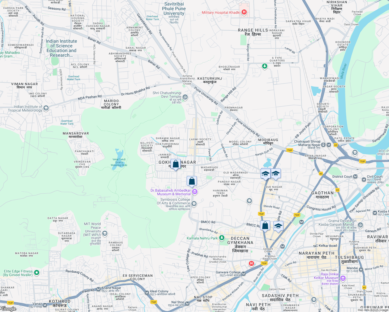 map of restaurants, bars, coffee shops, grocery stores, and more near Senapati Bapat Road in Pune
