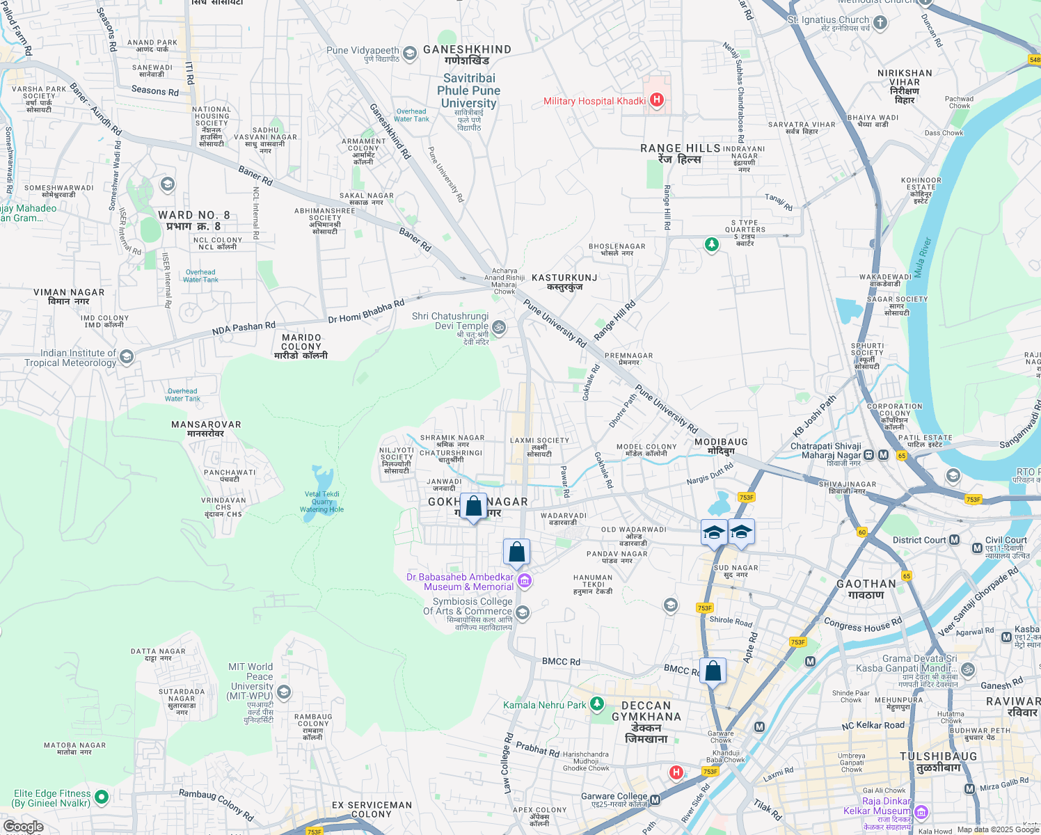 map of restaurants, bars, coffee shops, grocery stores, and more near Senapati Bapat Road in Pune
