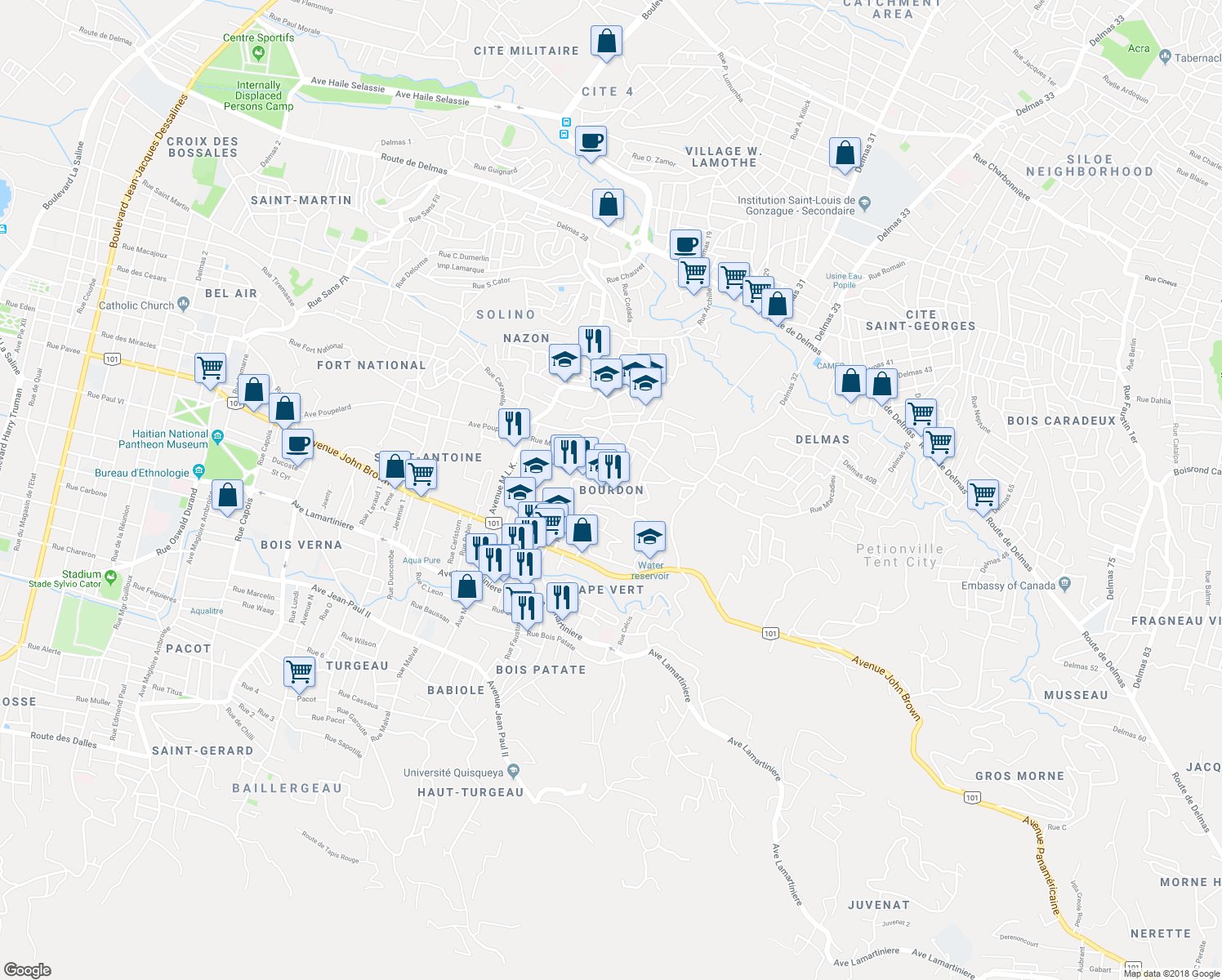 map of restaurants, bars, coffee shops, grocery stores, and more near in Port-au-Prince