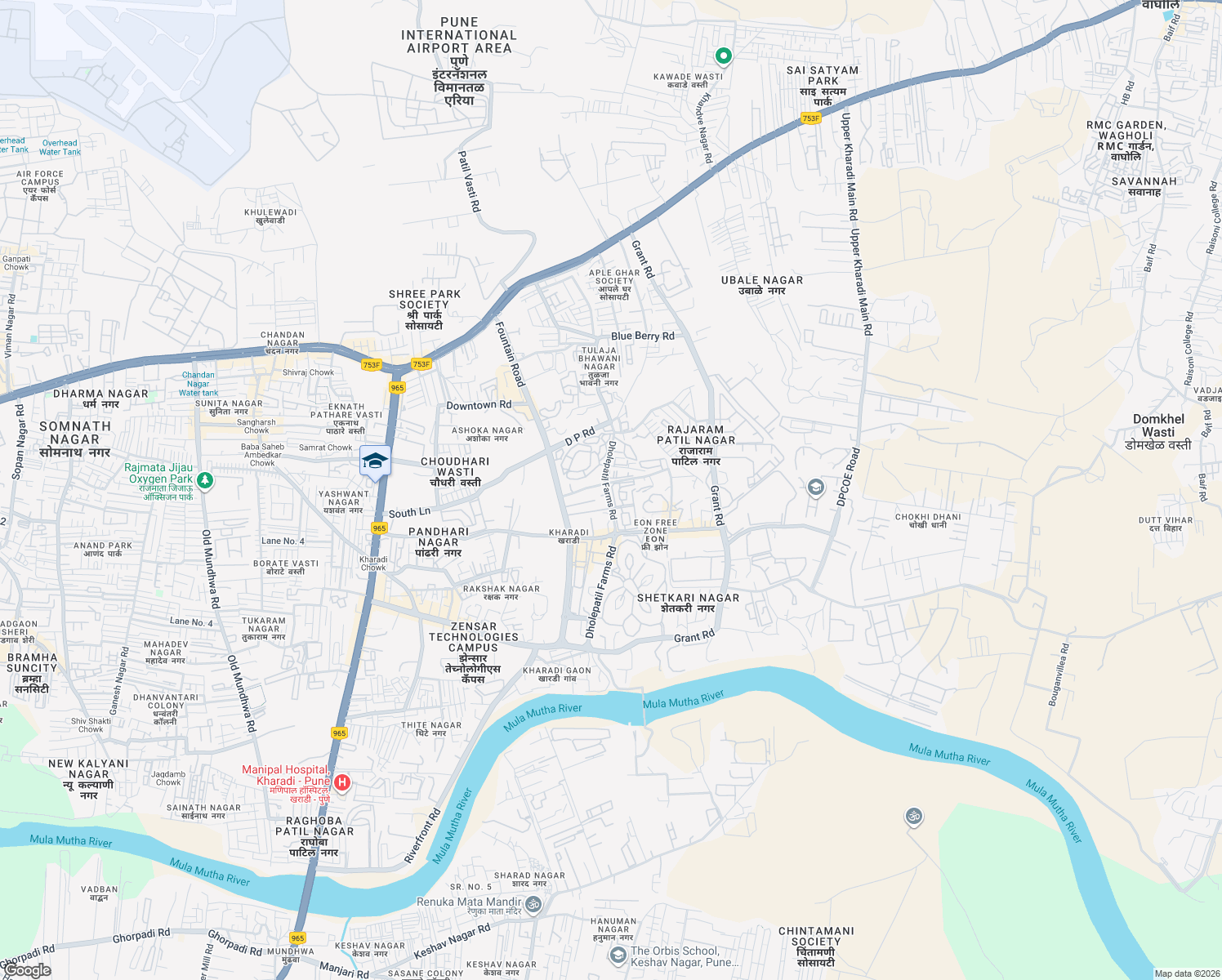 map of restaurants, bars, coffee shops, grocery stores, and more near 1 Dholepatil Farms Road in Pune