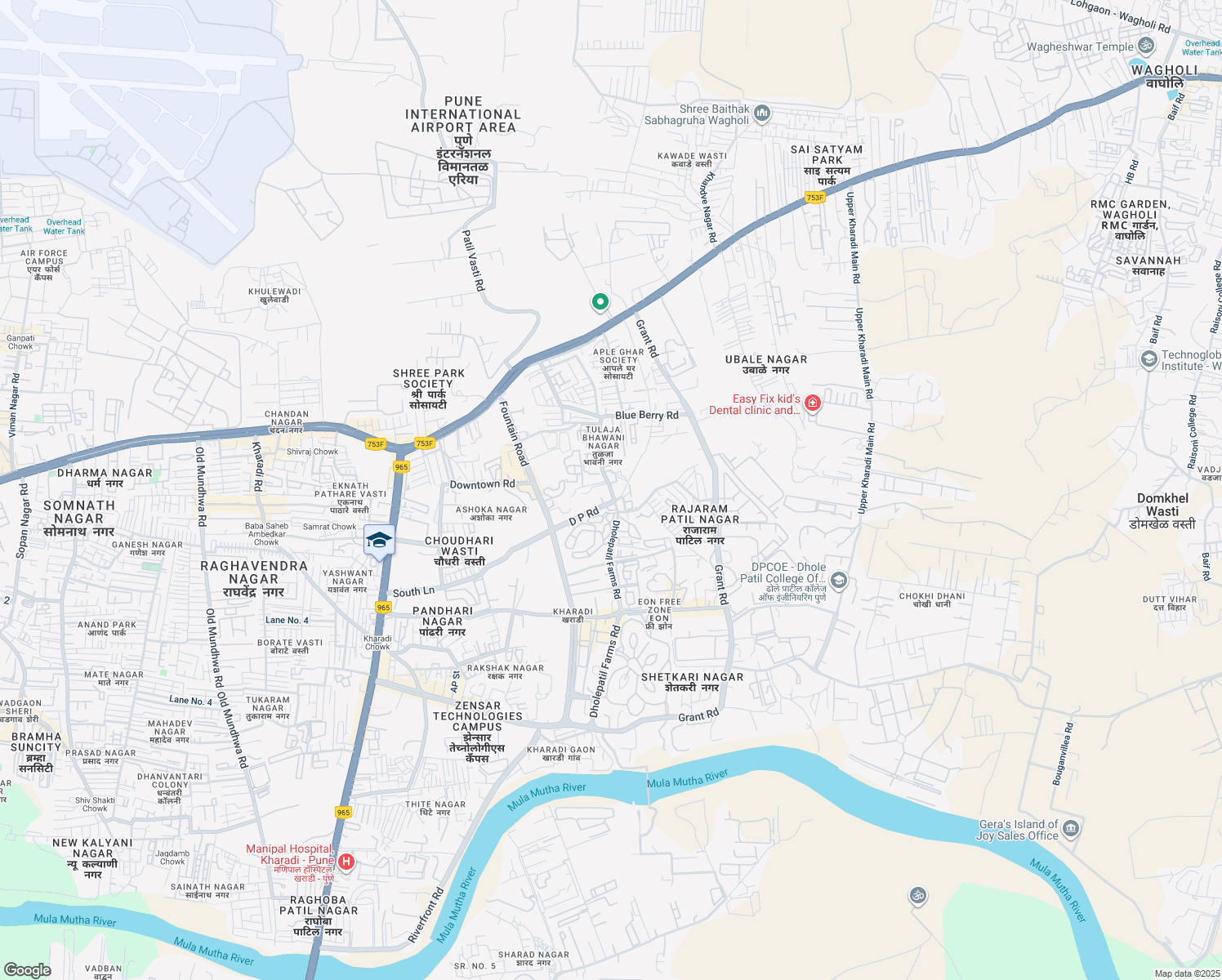 map of restaurants, bars, coffee shops, grocery stores, and more near 15 Dholepatil Farms Road in Pune