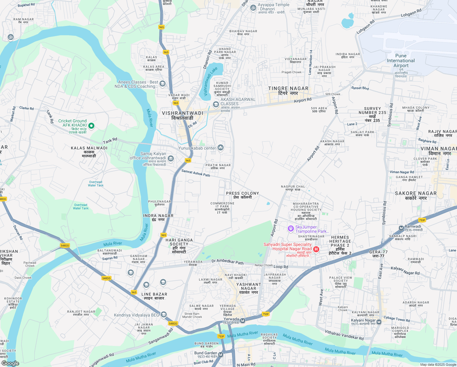 map of restaurants, bars, coffee shops, grocery stores, and more near 8 Samrat Ashok Path in Pune