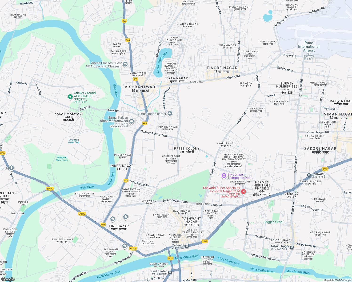 map of restaurants, bars, coffee shops, grocery stores, and more near 8 Samrat Ashok Path in Pune