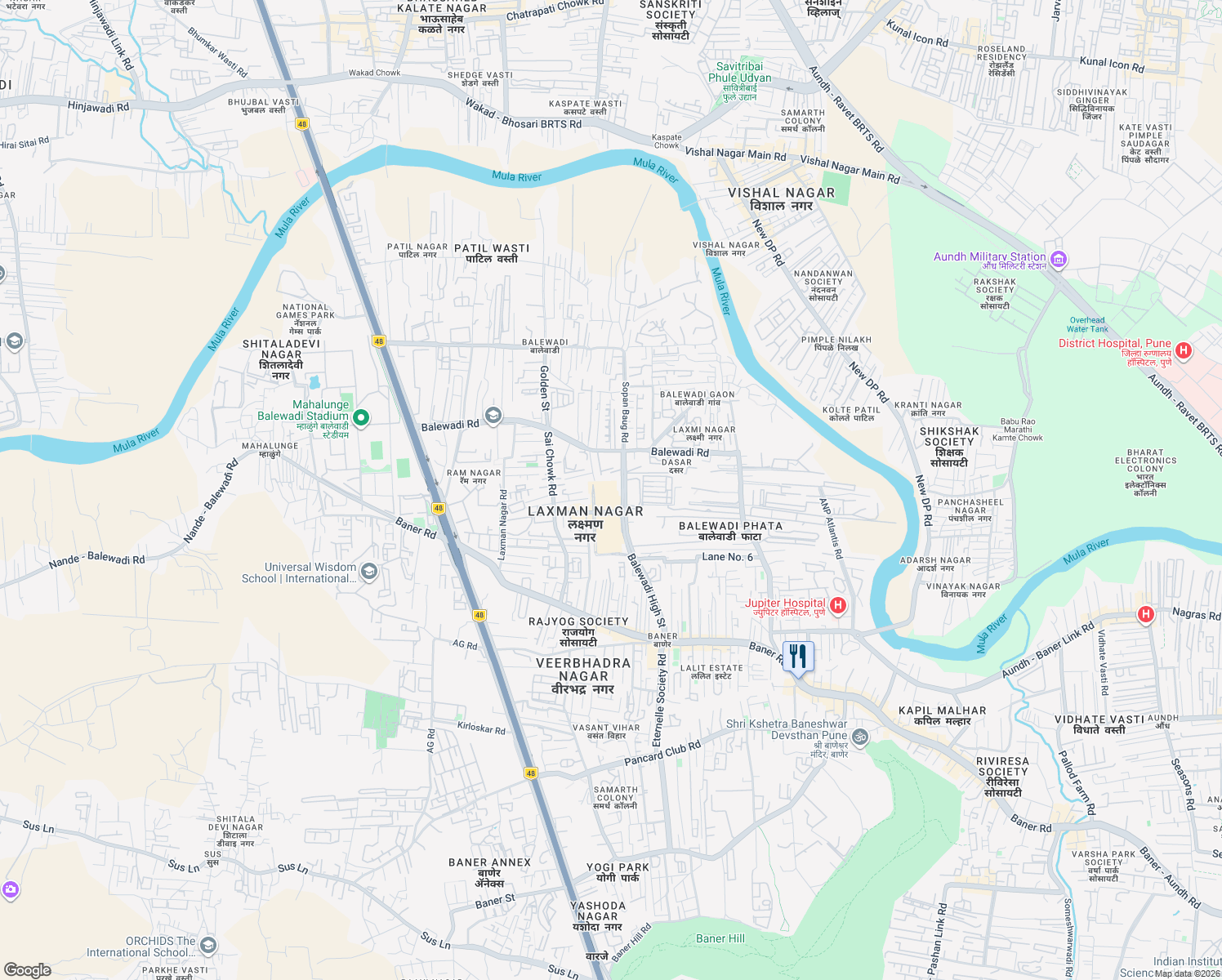 map of restaurants, bars, coffee shops, grocery stores, and more near 20 Balewadi High Street in Pune