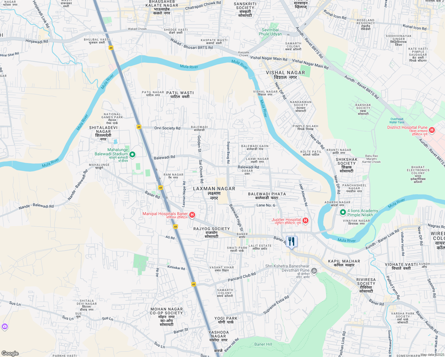 map of restaurants, bars, coffee shops, grocery stores, and more near Baner - Balewadi Road in Pune