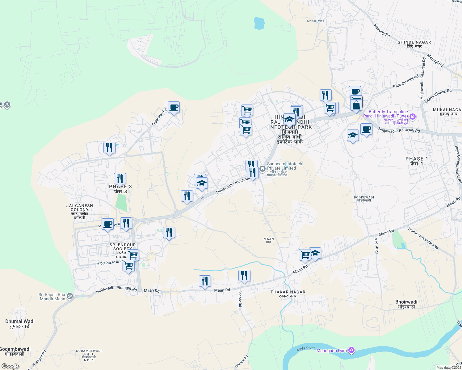 map of restaurants, bars, coffee shops, grocery stores, and more near Hinjawadi Phase 2 Road in Pimpri-Chinchwad