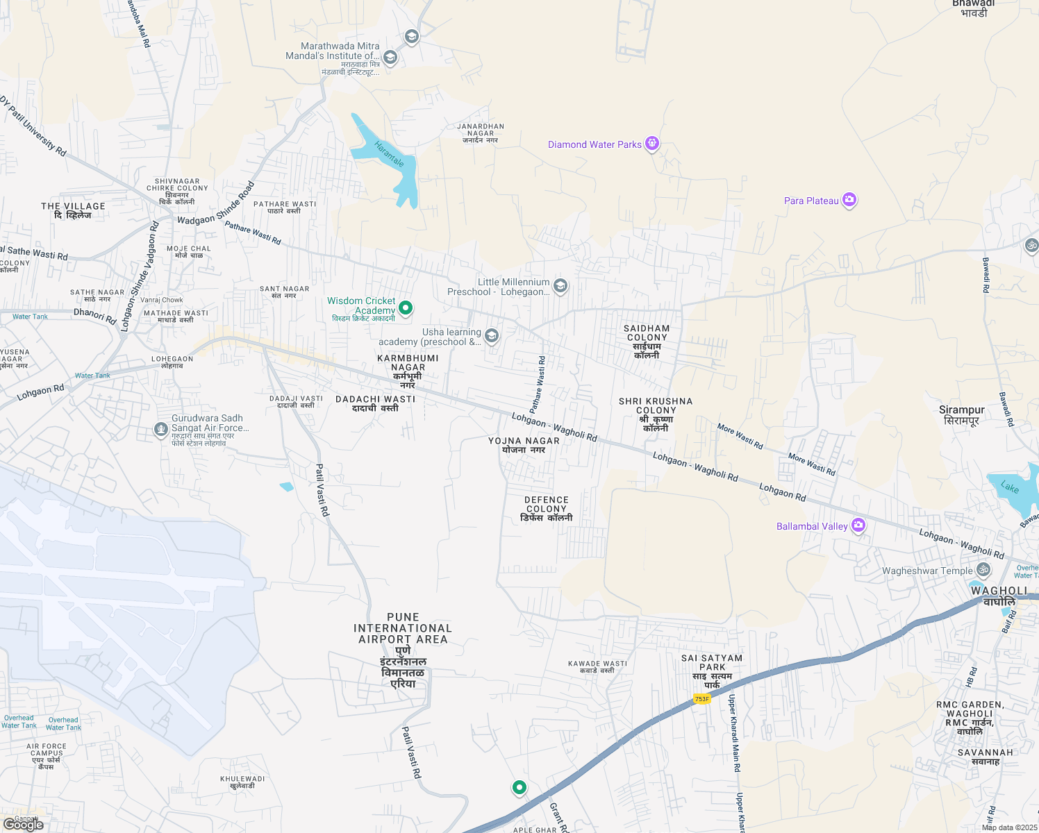 map of restaurants, bars, coffee shops, grocery stores, and more near 63 Lohgaon - Wagholi Road in Pune